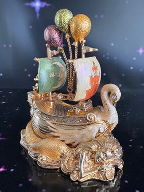 Kirks Folly Trinket Box, Ship of Dreams, Dolphins Mermaid Swan Sailboat, Whimsy